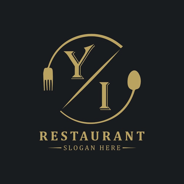 logotipo de monograma inicial con diseño de logotipo en forma de círculo del restaurante
