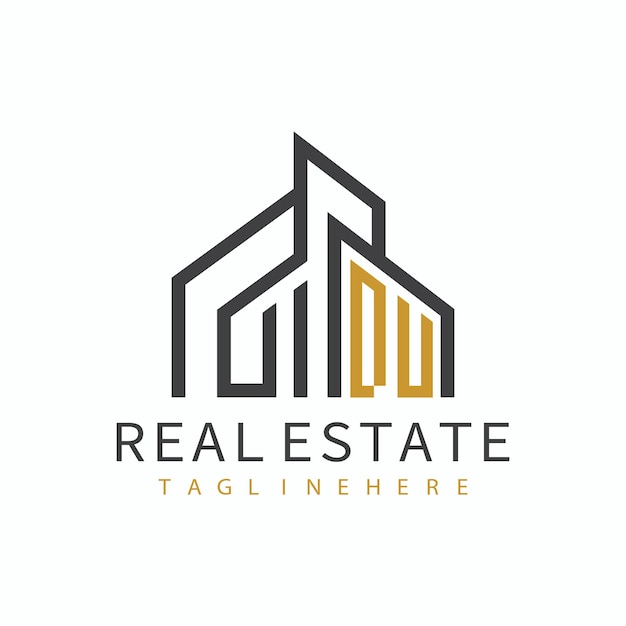 Logotipo de monograma inicial de DU para bienes raíces con diseño creativo de forma de casa
