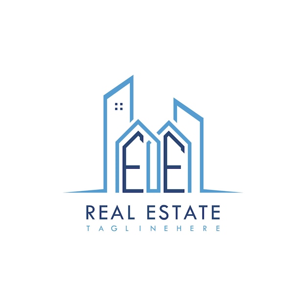 Logotipo de monograma inicial de EE para bienes raíces Con diseño creativo de la forma del edificio y la casa