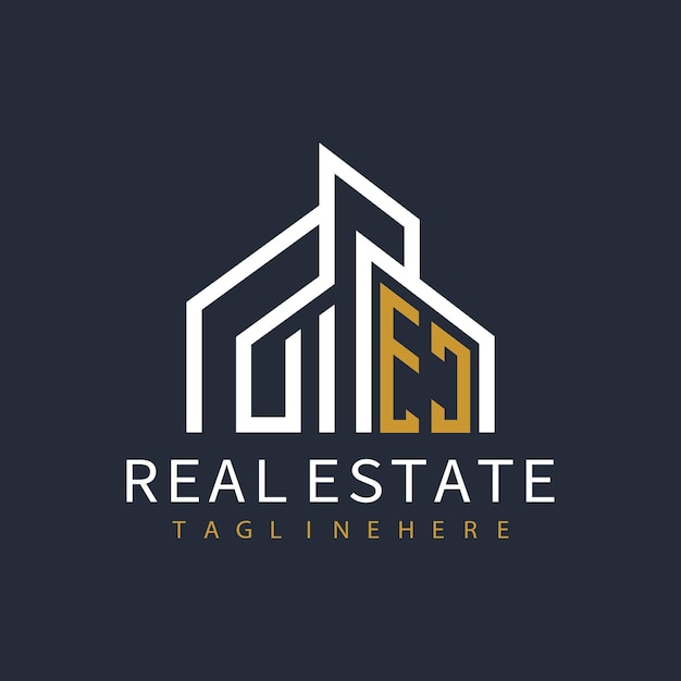 Logotipo de monograma inicial de EJ para bienes raíces con diseño creativo de forma de casa