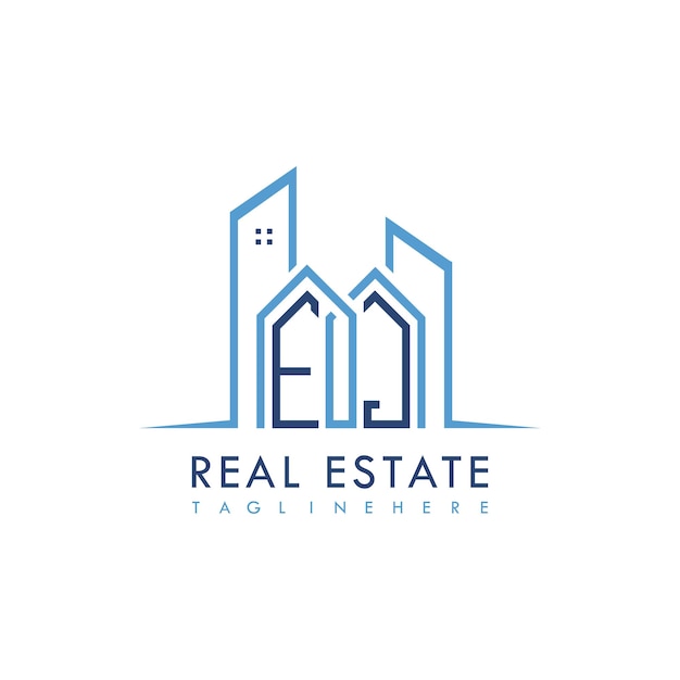 Logotipo de monograma inicial de EJ para bienes raíces Con diseño creativo de la forma del edificio y la casa
