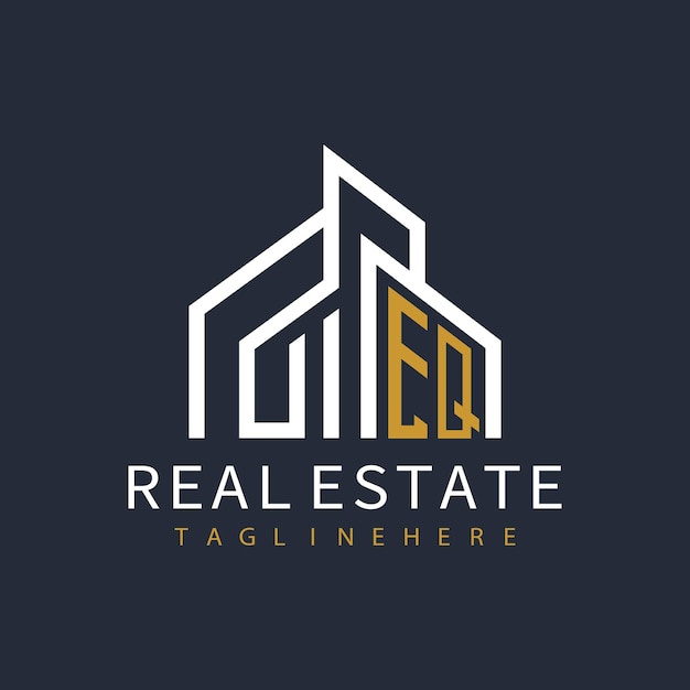 Logotipo de monograma inicial de EQ para bienes raíces con diseño creativo en forma de casa