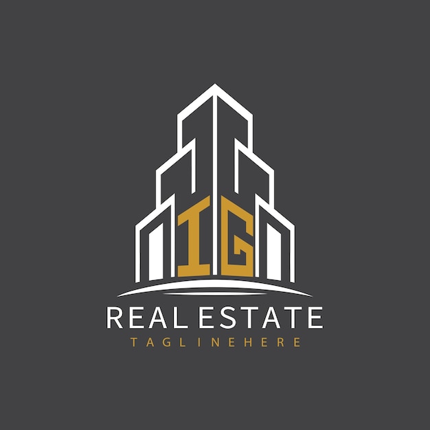 Logotipo de monograma inicial de IG para bienes raíces con diseño creativo de la forma del edificio