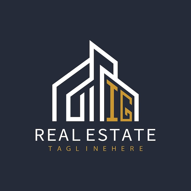 Logotipo de monograma inicial de IG para bienes raíces con diseño creativo de forma de hogar