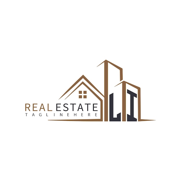 Logotipo de monograma inicial de LI para bienes raíces con diseño creativo en forma de casa