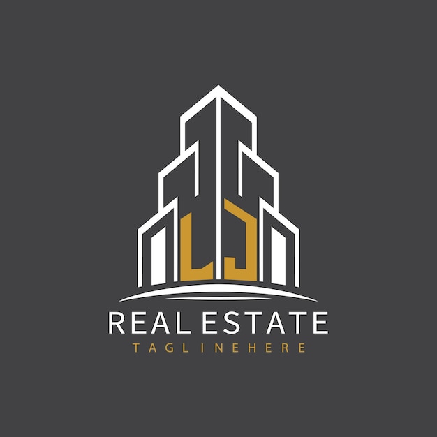 Logotipo de monograma inicial de LJ para bienes raíces con diseño creativo de la forma del edificio
