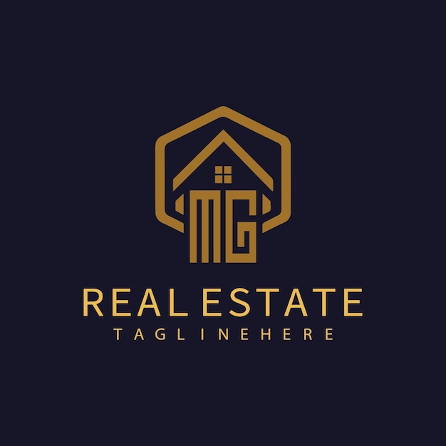 Logotipo de monograma inicial de MG para bienes raíces con diseño creativo de forma de hogar