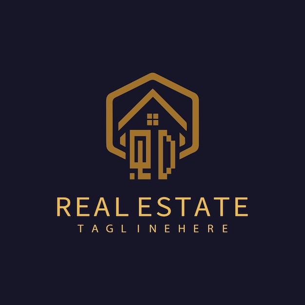 Logotipo de monograma inicial de QD para bienes raíces con diseño creativo de forma de casa
