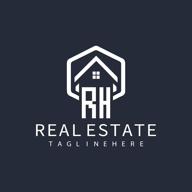 Logotipo de monograma inicial de RH para bienes raíces con diseño creativo de forma de casa