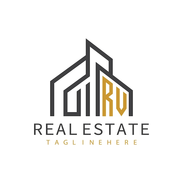 Logotipo de monograma inicial de RV para bienes raíces con diseño creativo de forma de hogar