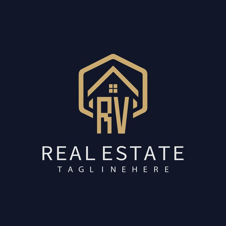 Vector logotipo de monograma inicial de rv para bienes raíces con diseño creativo de forma de hogar