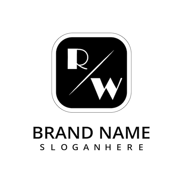 Logotipo de monograma inicial RW con dsigno de estilo rectangular