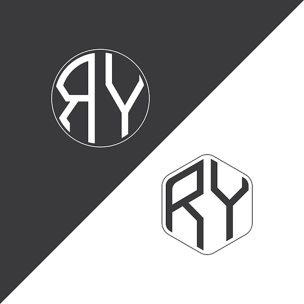 Logotipo de monograma inicial de RY Con diseño creativo de logotipo en forma de círculo y polígono