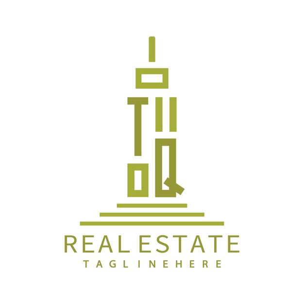 Logotipo de monograma inicial de TQ para bienes raíces con diseño creativo de la forma del edificio