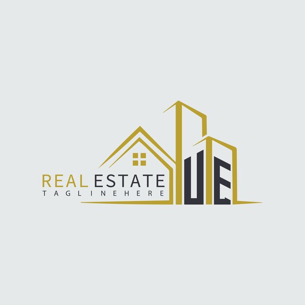 Logotipo de monograma inicial UE para bienes raíces con diseño creativo de forma de hogar