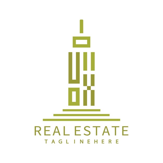 Logotipo de monograma inicial de UX para bienes raíces con diseño creativo de forma de edificio