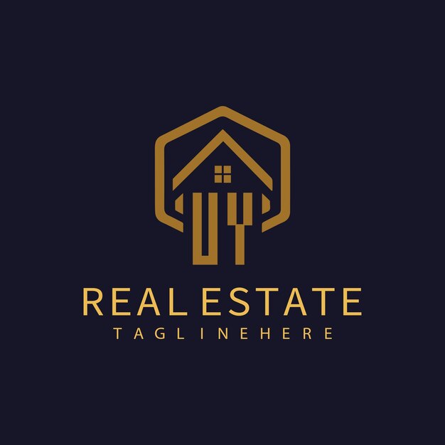 Logotipo de monograma inicial de UY para bienes raíces con diseño creativo en forma de casa