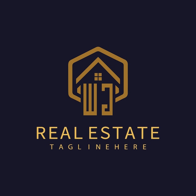Logotipo de monograma inicial de WJ para bienes raíces con diseño creativo de forma de hogar
