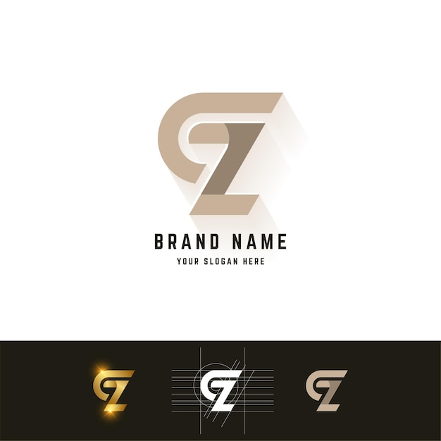 Logotipo de monograma de letra CZ o GZ con diseño de método de cuadrícula