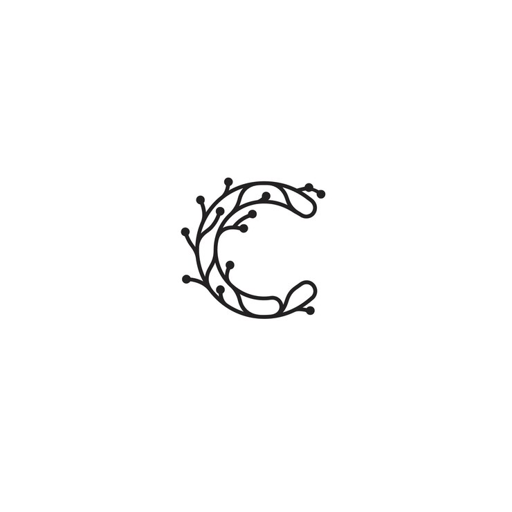 Vector logotipo del monograma de la letra floral c