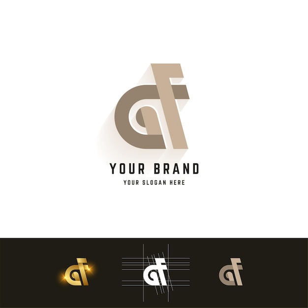 Logotipo de monograma de letra GF o aF con diseño de método de cuadrícula