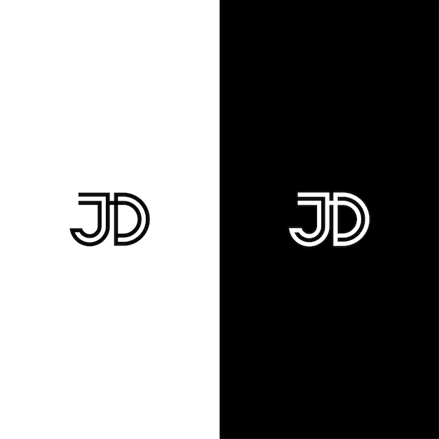 Logotipo de monograma de letra JD en blanco y negro