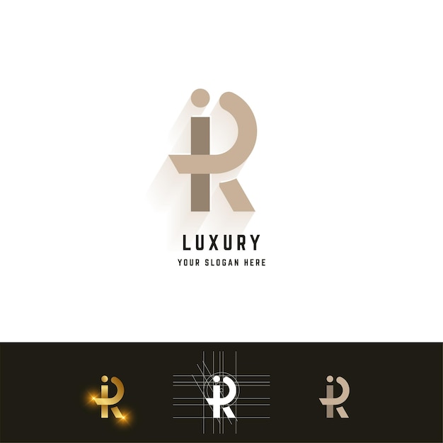 Logotipo de monograma de letra R o iR con diseño de método de cuadrícula