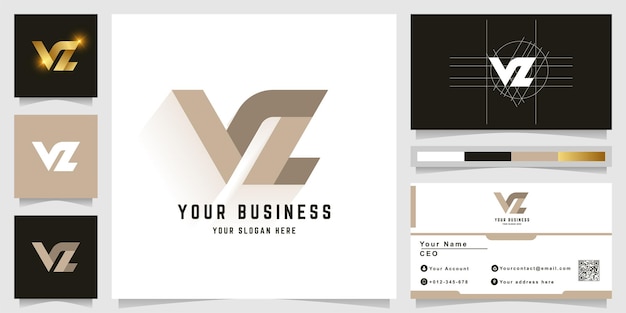 Logotipo de monograma de letra VZ o VL con diseño de tarjeta de visita
