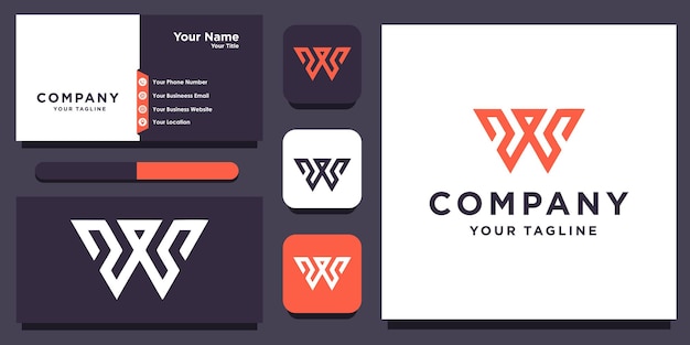 Logotipo de monograma de letra W con diseño de tarjeta de visita Vector Premium