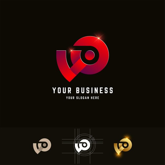 Logotipo de monograma de letra WO o UO con diseño de método de cuadrícula