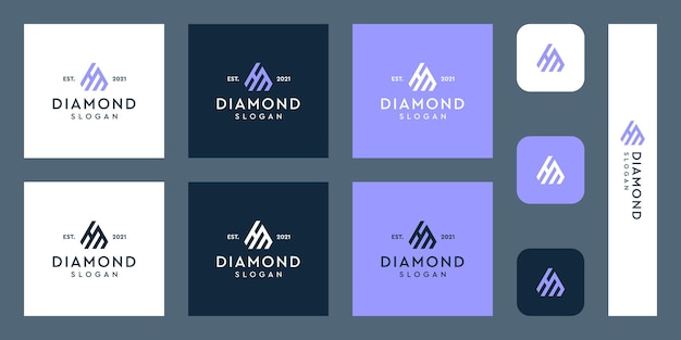 Logotipo de monograma de letras H y M con formas abstractas de diamantes Vectores Premium