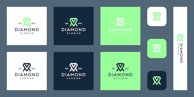 Logotipo de monograma de letras v y m con formas abstractas de diamantes vectores premium