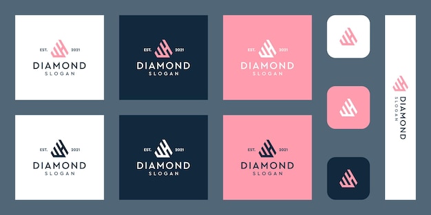 Logotipo de monograma de letras w y h con formas abstractas de diamantes vectores premium