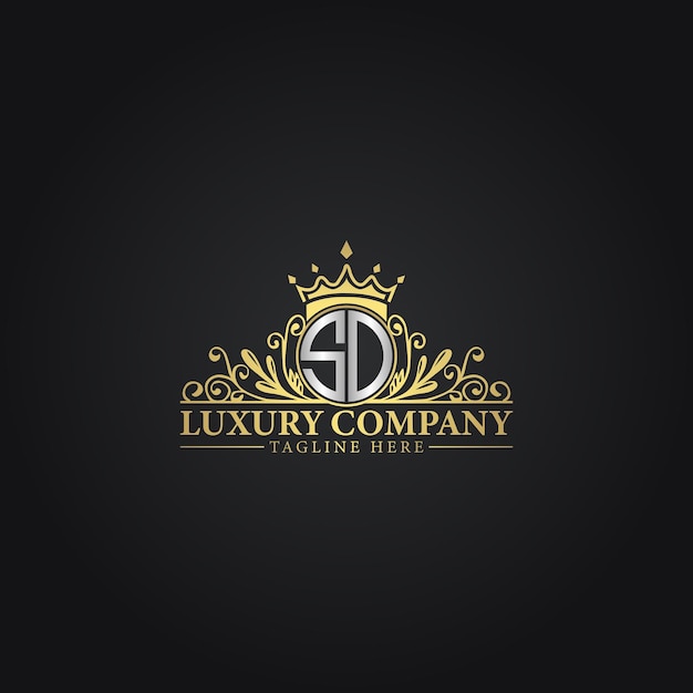 Logotipo de monograma de lujo con diseño de corona y florecimiento