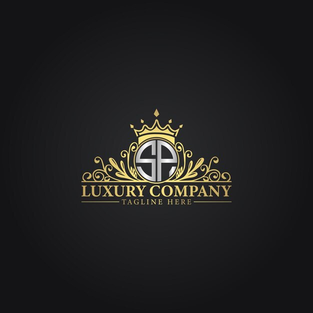 Logotipo de monograma de lujo con diseño de corona y florecimiento