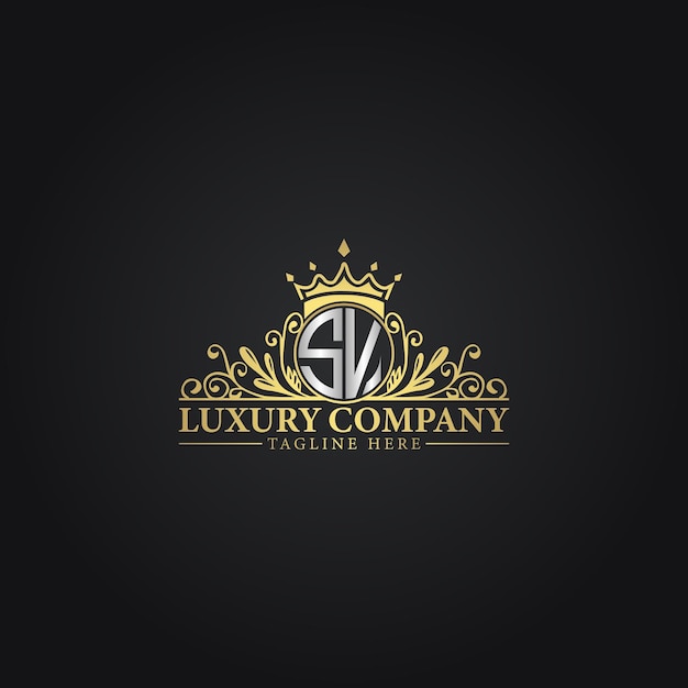 Logotipo de monograma de lujo con diseño de corona y florecimiento
