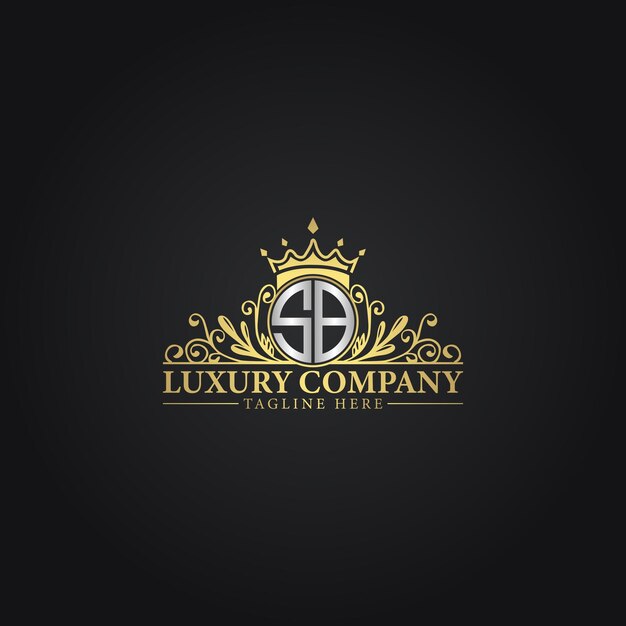 Logotipo de monograma de lujo con diseño de corona y florecimiento