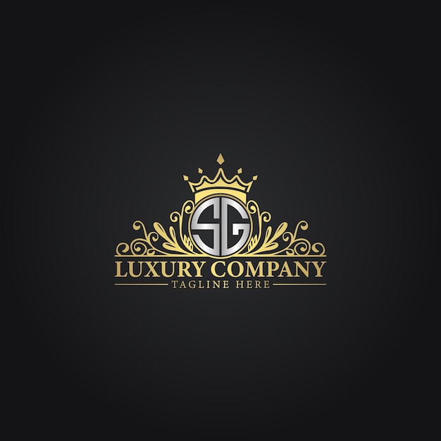 Logotipo de monograma de lujo con diseño de corona y florecimiento
