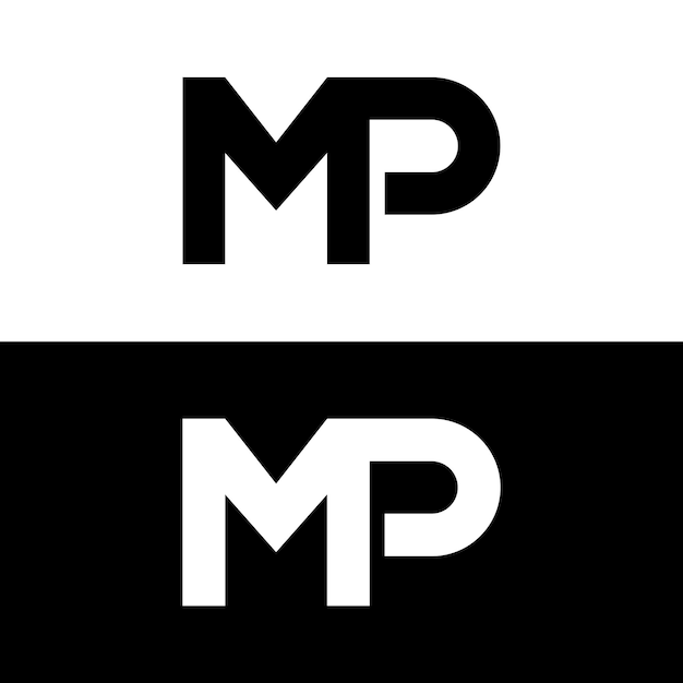 Vector logotipo monograma m y p en blanco y negro