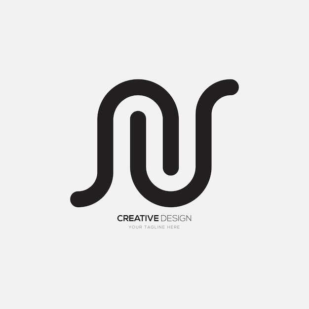 Logotipo de monograma moderno de espacio negativo de arte de línea de letra N de forma única creativa