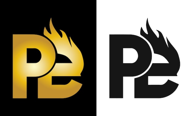 Logotipo de monograma PB dorado y negro con marca corporativa profesional del elemento de llama