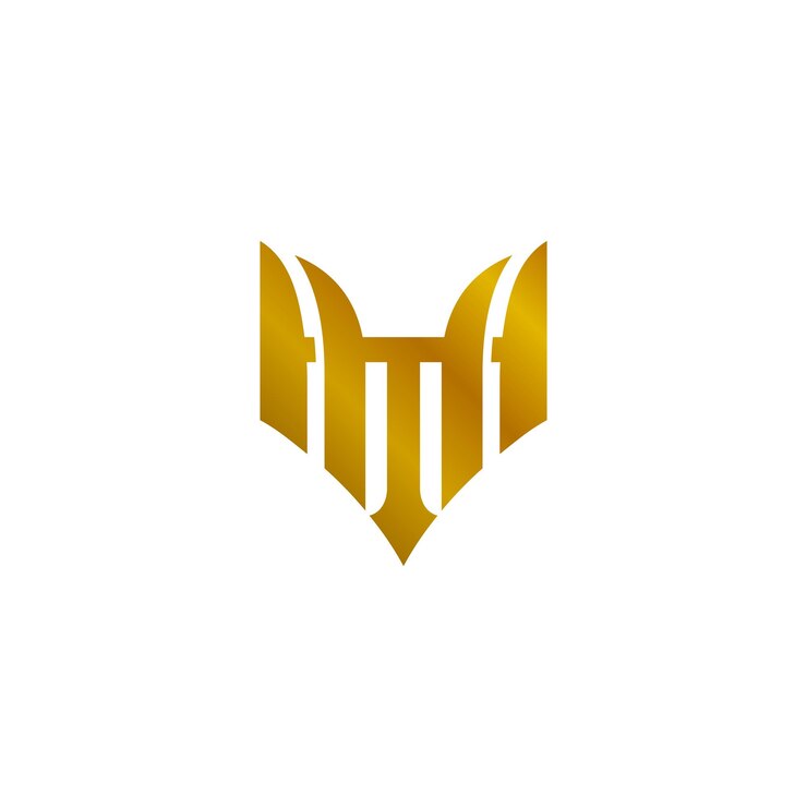 Vector el logotipo del monograma tm en forma de escudo con color dorado en diseño plano