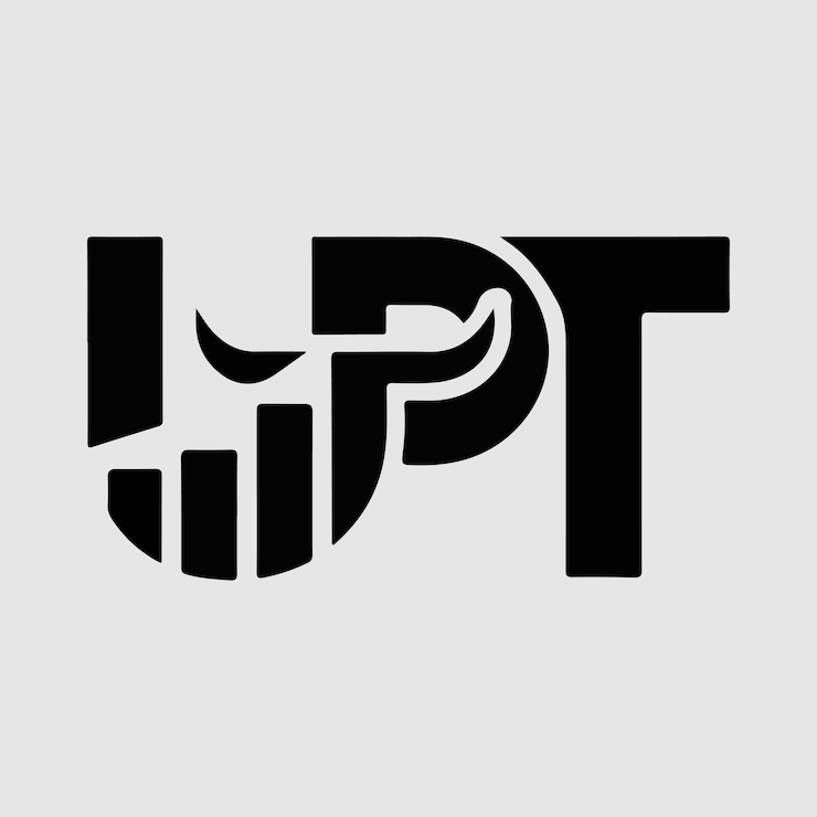 Vector el logotipo del monograma upt con cara de toro y barras de crecimiento
