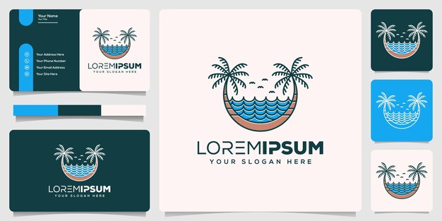 logotipo monoline de agua abstracta con plantilla de tarjeta de visita