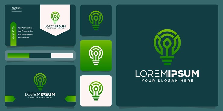 Vector logotipo de monoline de hoja de bulbo abstracto con plantilla de tarjeta de visita