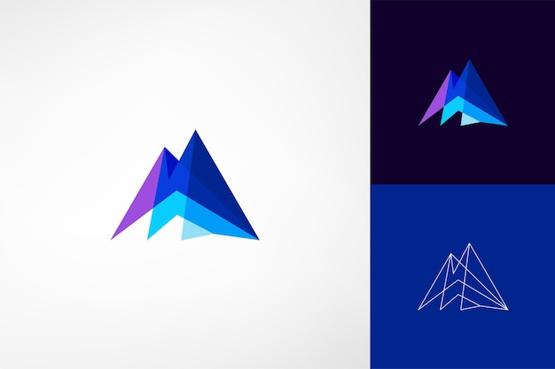 Un logotipo de montaña abstracto en forma de forma geométrica que se superpone