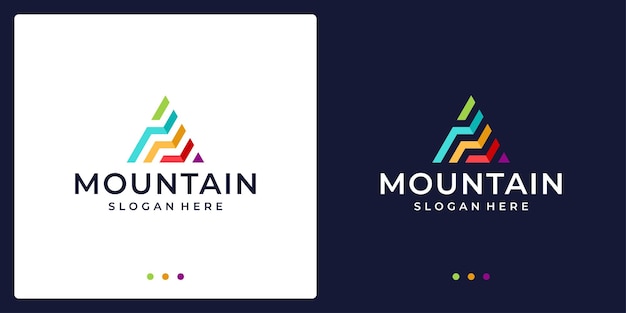 Logotipo de montaña creativa con línea. símbolo de marketing moderno, analítico. Vector premium