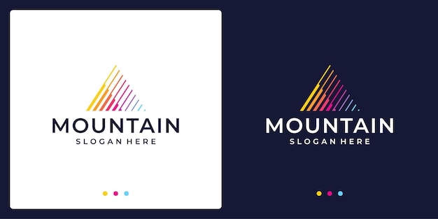 Logotipo de montaña creativa con línea. símbolo de marketing moderno, analítico. Vector premium
