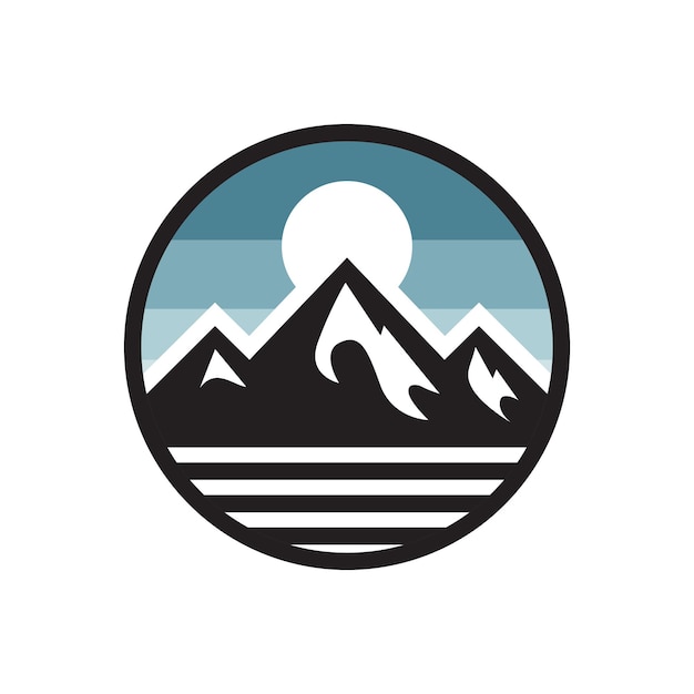 Un logotipo de una montaña dentro de un círculo utilizando colores sólidos de diseño plano y estilo minimalista