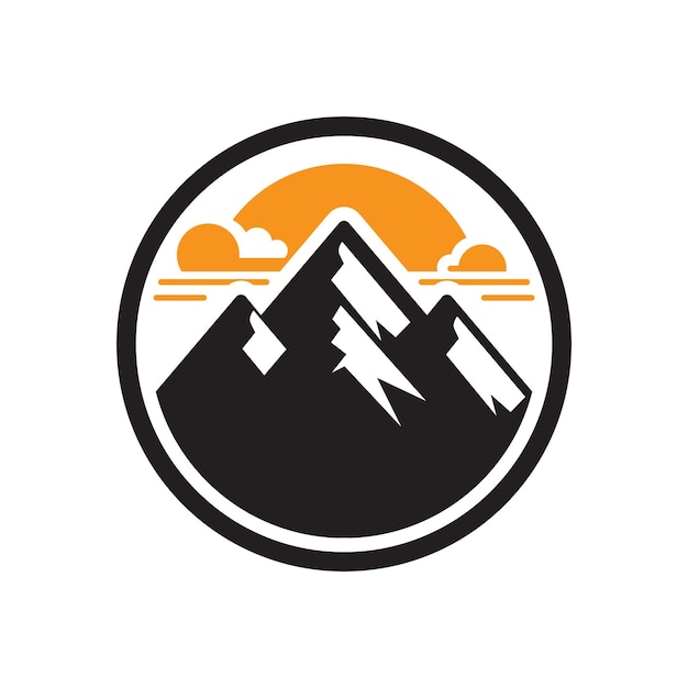 Un logotipo de una montaña dentro de un círculo utilizando colores sólidos de diseño plano y estilo minimalista